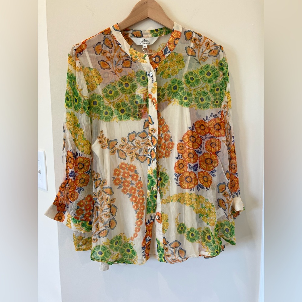 NEW- Ritu Kumar Stunning Orange Blouse 3/4 Sleeve. Size XL